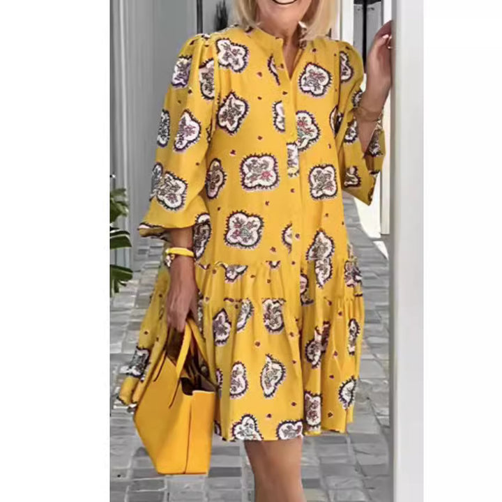 Women's Casual All-matching Printed Puff Sleeve Dress-Womens 2024 March-Zishirts