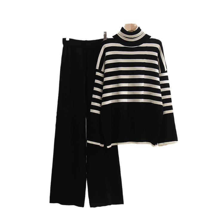 Striped Minimalist Knitted Two-piece Women's Suit-Women's Outerwear 2023-Zishirts