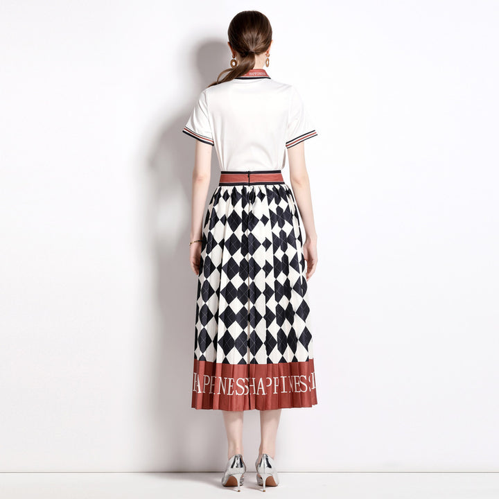 Printed Shirt Collar Elegant Fashionable Pleated Skirt Fashion Two-piece Set-Womens 2024 March-Zishirts