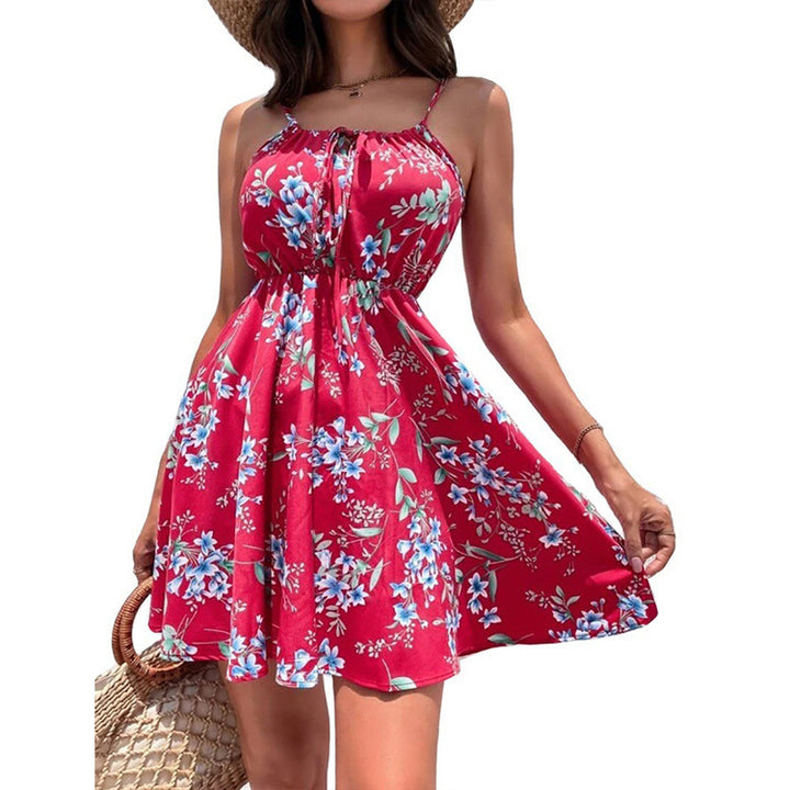 Elegant Sleeveless Dress Pullover Print Elastic Waist-Lady Dresses-Zishirts