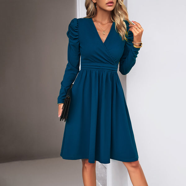 Women's Fashion Elegant V-neck Long-sleeve Dress-Lady Dresses-Zishirts