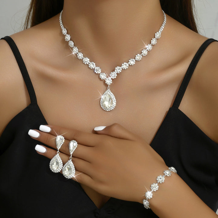 Fashion Jewelry Bridal Jewelry Suit Necklace Ear Stud Bracelet Three-piece Set-Womens 2024 March-Zishirts