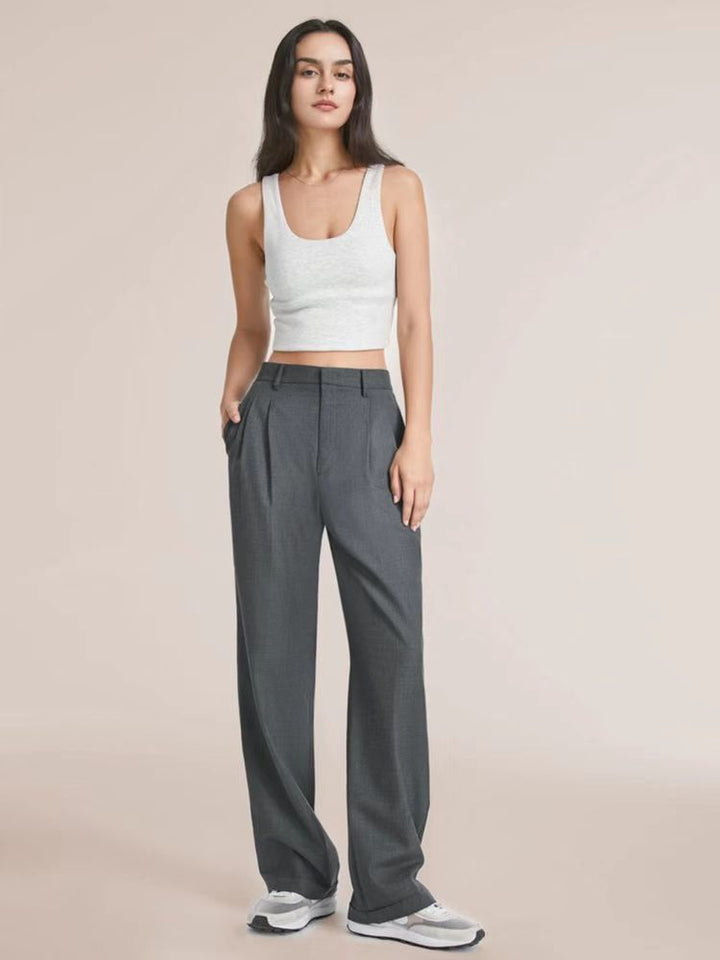 High Waist Wide Leg Pants Versatile Belt-Suits & Sets-Zishirts