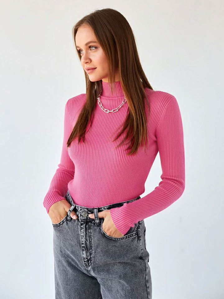 Women's Fashion Simple Pure Color Half Collar Sweater-Sweaters-Zishirts