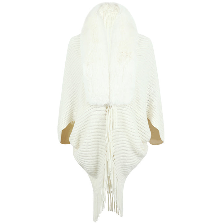 Women's Fur Collar Tassel Shawl Knitted-Scarves & Wraps-Zishirts