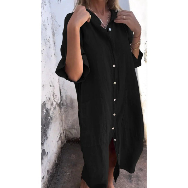 Loose Casual Half Sleeve Cotton Linen Shirt Dress Women-Womens 2024 March-Zishirts