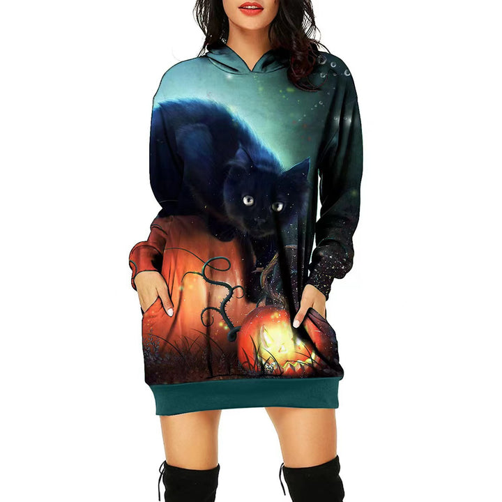 Women's Halloween Theme Positioning Print Dress-Lady Dresses-Zishirts