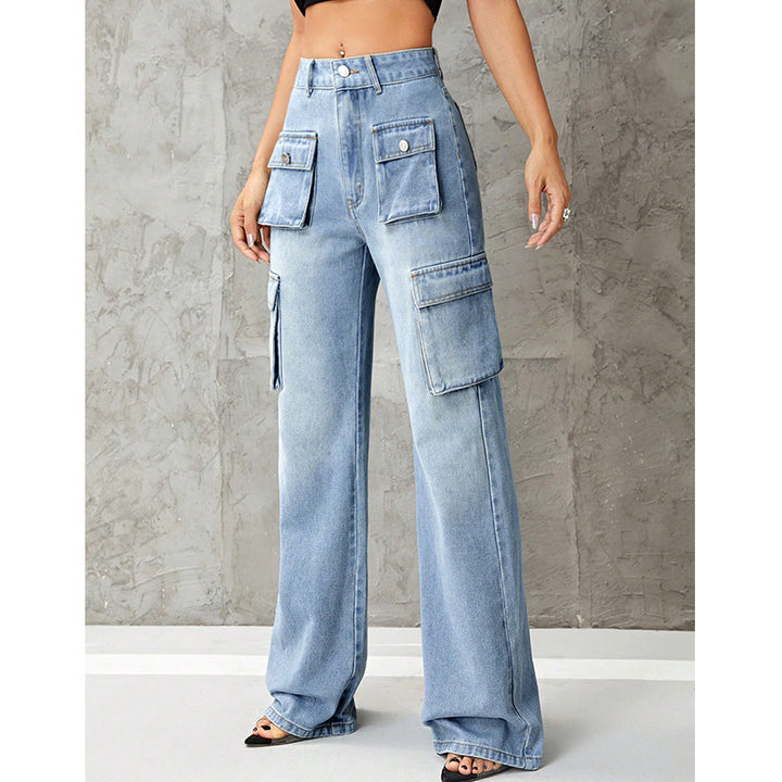 Women's Clothing High Waist Work Clothes Slimming Denim Trousers-0-Zishirts