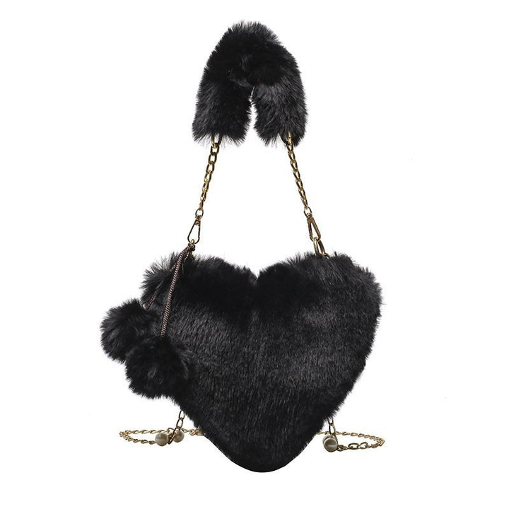 Women's Fashion Love Imitation Rex Rabbit Plush One-shoulder Crossbody Bag-Women's Bags-Zishirts