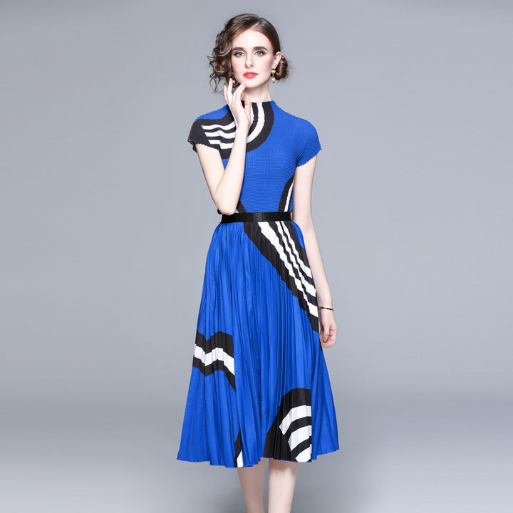 Loose Short-sleeved Top High Waist Pleated Skirt Two-piece Set-Womens 2024 March-Zishirts