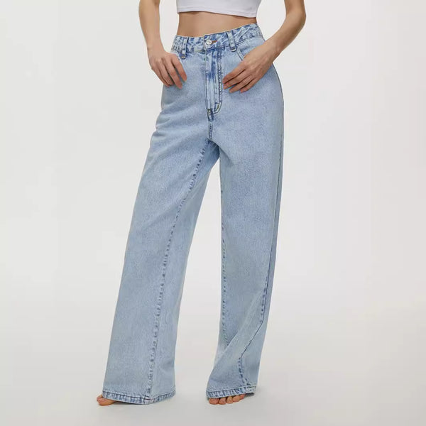 Women's Straight Loose High Waist Denim Trousers-0-Zishirts