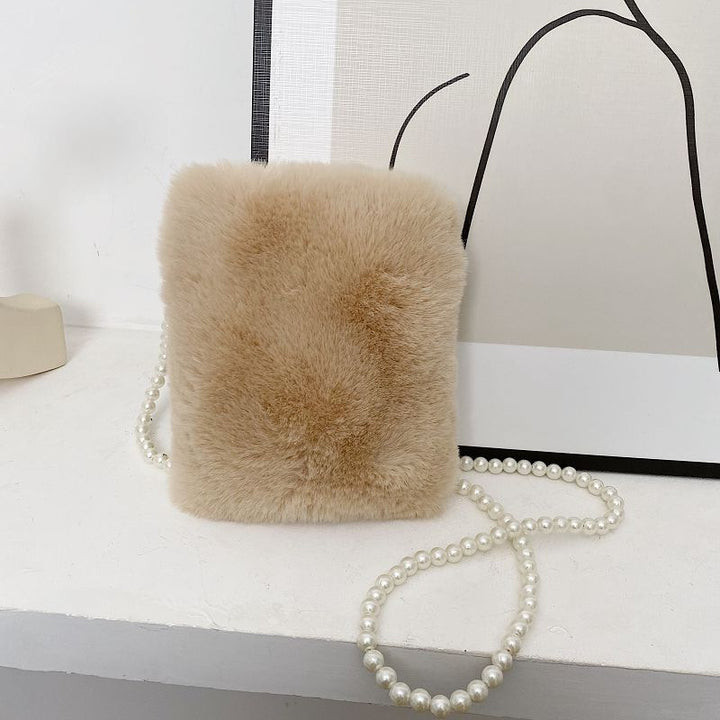 Women's Fashion Plush Pearl Chain Shoulder Messenger Bag-Women's Bags-Zishirts