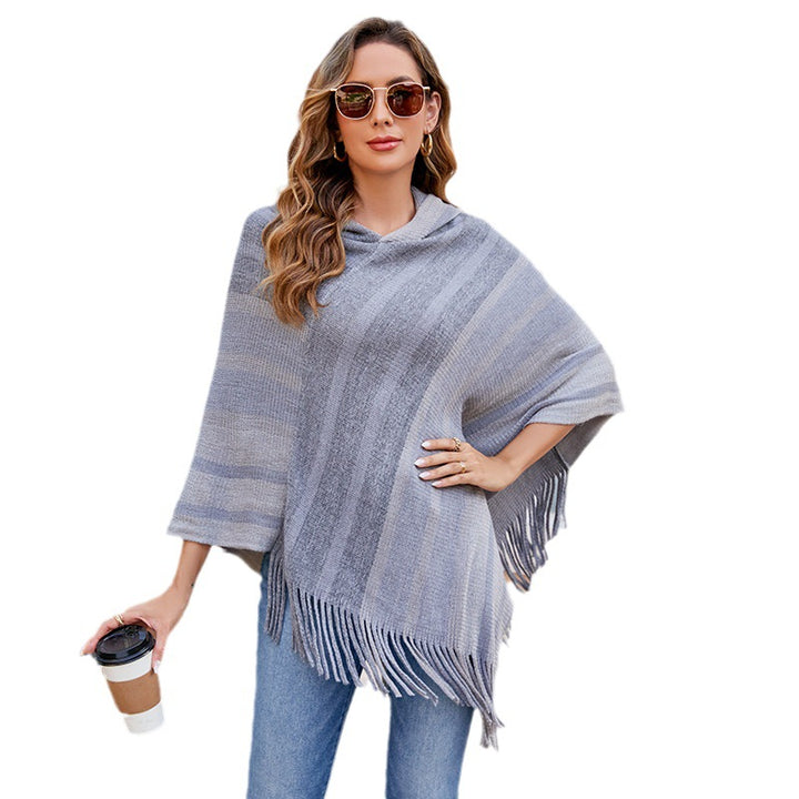 Knitted Tassel Shawl Cape Women-Scarves & Wraps-Zishirts