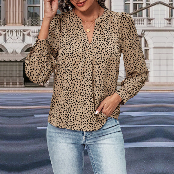 Top Fall Women's Clothing Commute Style Long Sleeve Leopard-print Shirt-Blouses & Shirts-Zishirts