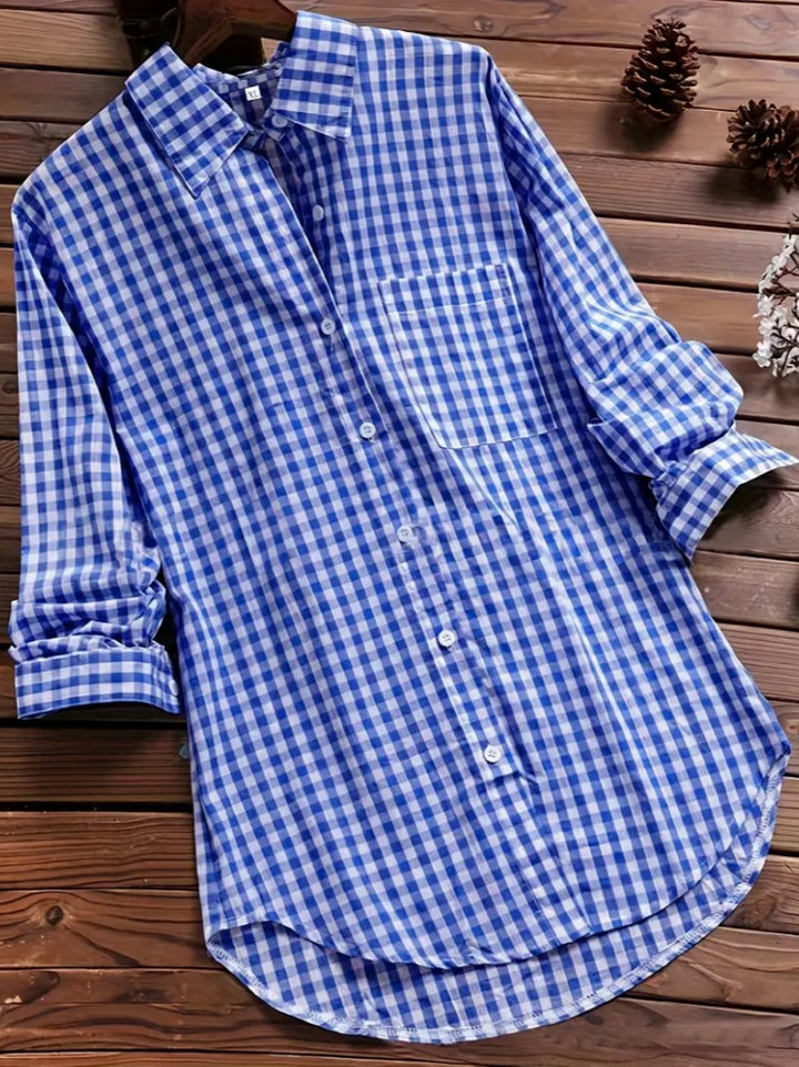 Plaid Long-sleeved Long-sleeved Long-sleeved Shirt With Buttons For Women-0-Zishirts