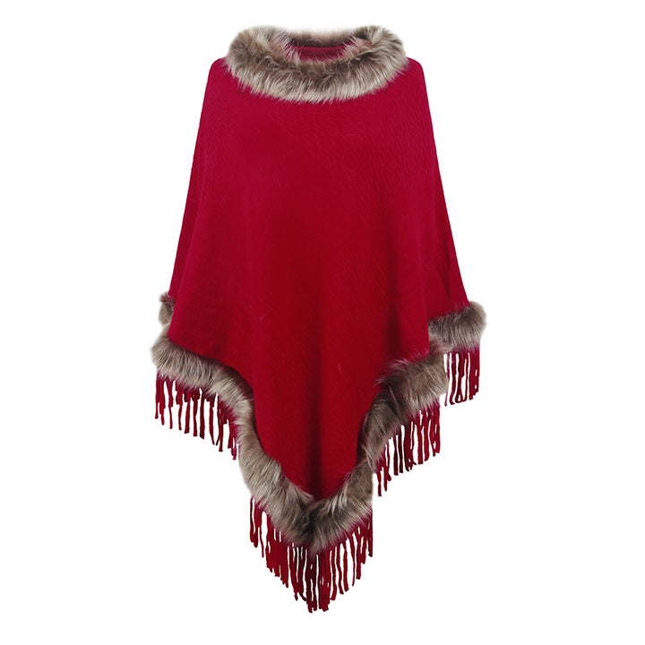 Mao Mao Yu Foreign Trade Knitted Tassel Cloak For Women-Scarves & Wraps-Zishirts