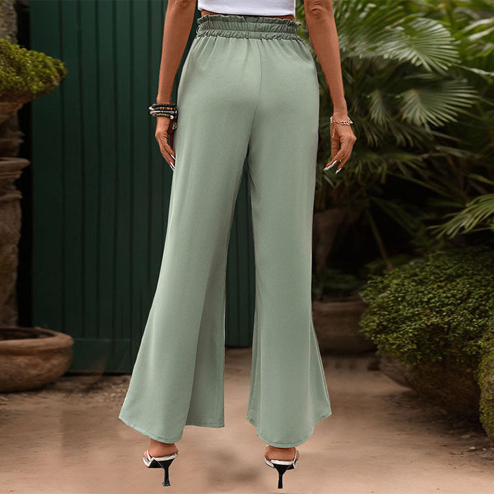 Casual Versatile Women's Green Wide Leg Pants With Belt-Womens 2024 March-Zishirts