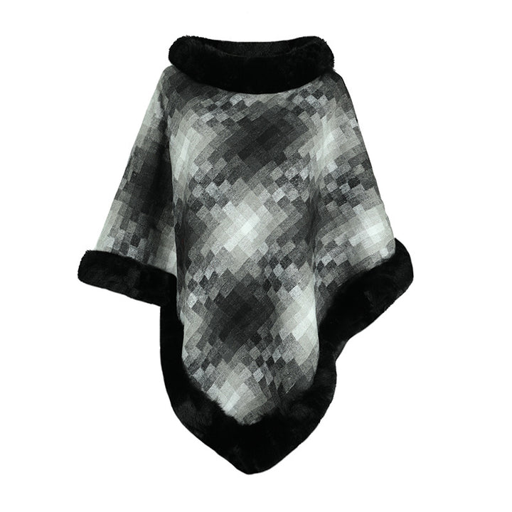 Cape Colored Plaid Thermal Knitting Shawl Women's Coat-Scarves & Wraps-Zishirts