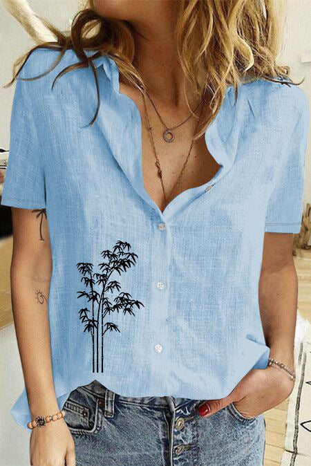 Women's Printed Linen Shirt Short Sleeve-Women's Outerwear 2023-Zishirts