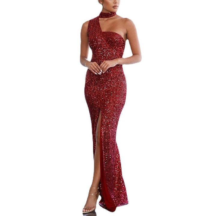 Solid Color Chest-wrapped Sequined High Waist Dress-Lady Dresses-Zishirts