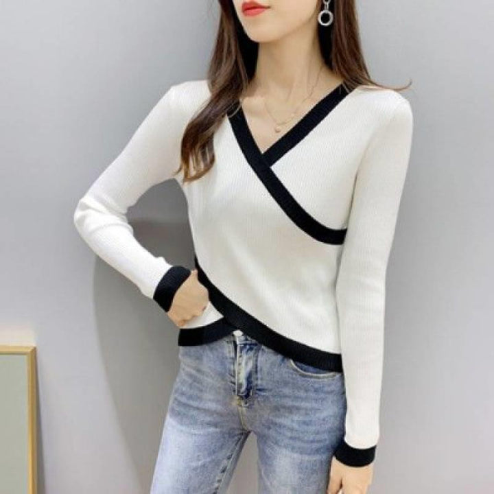 Women's Fashion Simple Cross V-neck Irregular Sweater-Women's Outerwear 2023-Zishirts