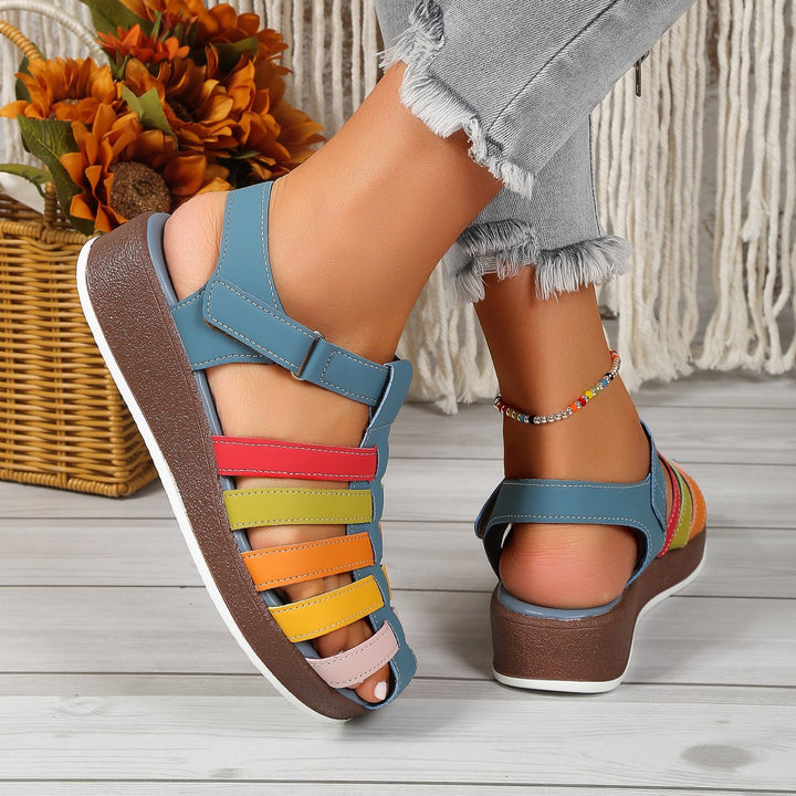 Round Toe Wedge Buckle Color Matching Women's Sandals-Womens Footwear-Zishirts