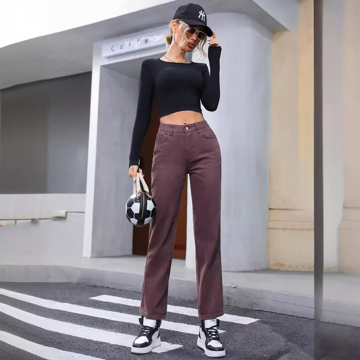 Women's Retro Fashion High Waist Straight-leg Denim Trousers-0-Zishirts