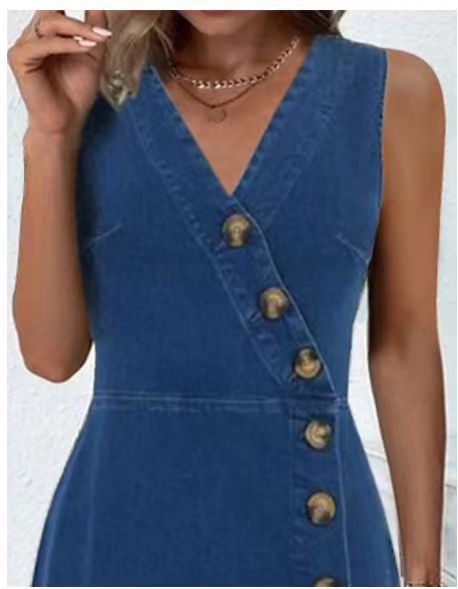 Women's Fashion Casual Sleeveless Denim Dress-Womens 2024 March-Zishirts