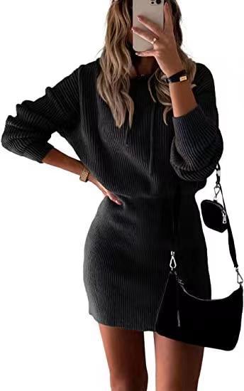 Women's Fashionable Elegant Knitted Hooded Dress-Sweaters-Zishirts