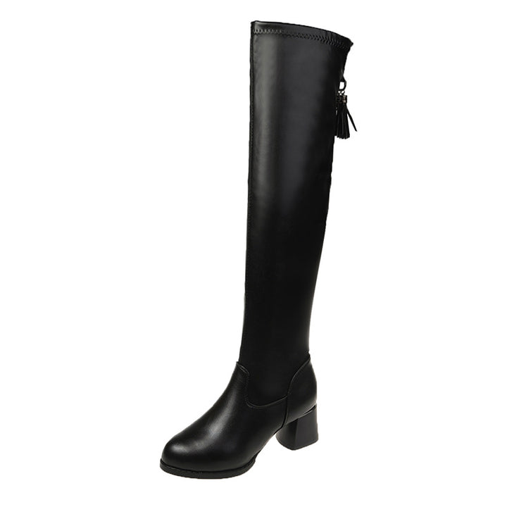 Chunky Heel Women's Over-the-knee Boots Long Boots 5cm Plus Velvet-Womens Footwear-Zishirts