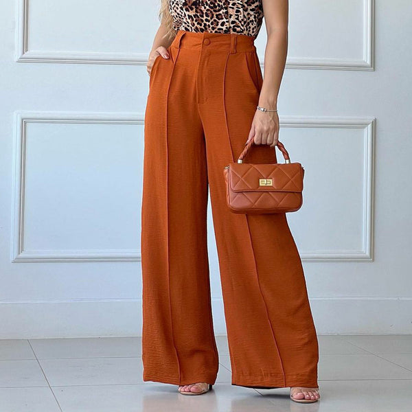 Solid Color Loose Pleated Wide-leg Casual Pants-Suits & Sets-Zishirts