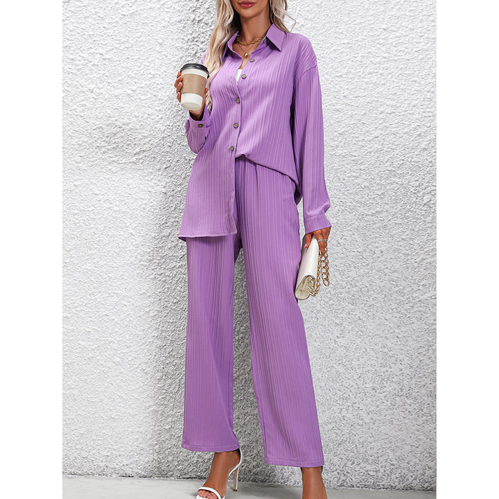 Women's Fashion Loose Shirt High Waist Pants Two-piece Set-Suits & Sets-Zishirts