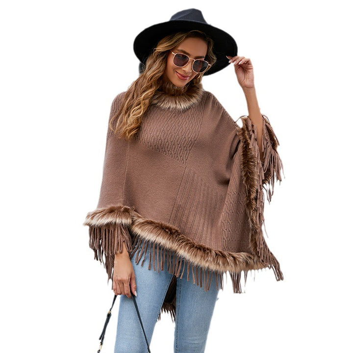 Mao Mao Yu Foreign Trade Knitted Tassel Cloak For Women-Scarves & Wraps-Zishirts