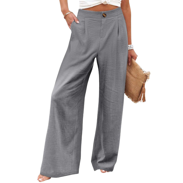 Women's Button Elastic Waist Wide Leg Trousers-Womens 2024 March-Zishirts