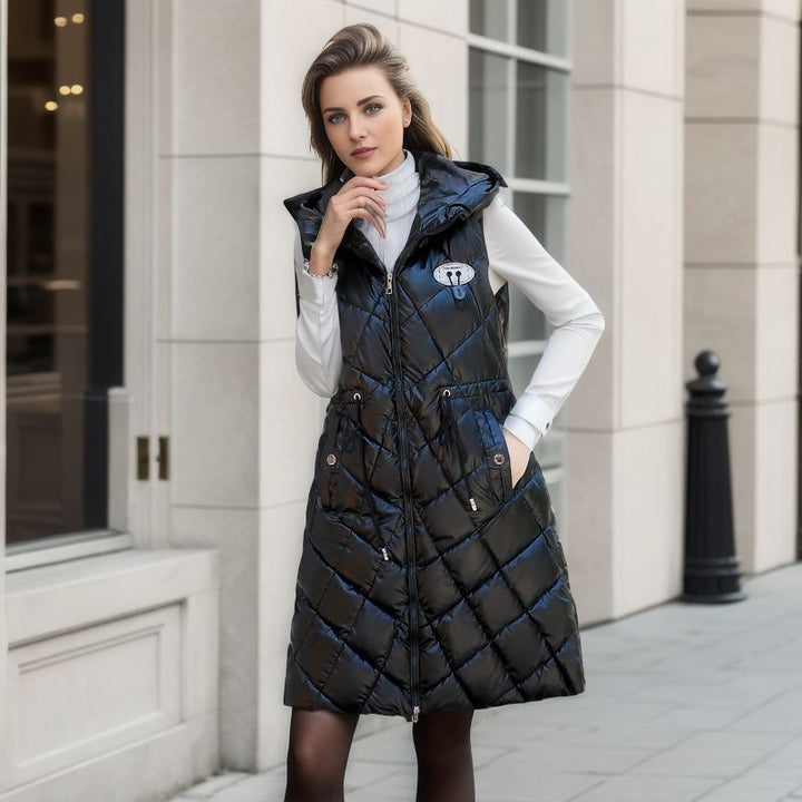 Glossy Cotton-padded Coat Vest Mid-length Women's Thickened Coat-Jackets-Zishirts