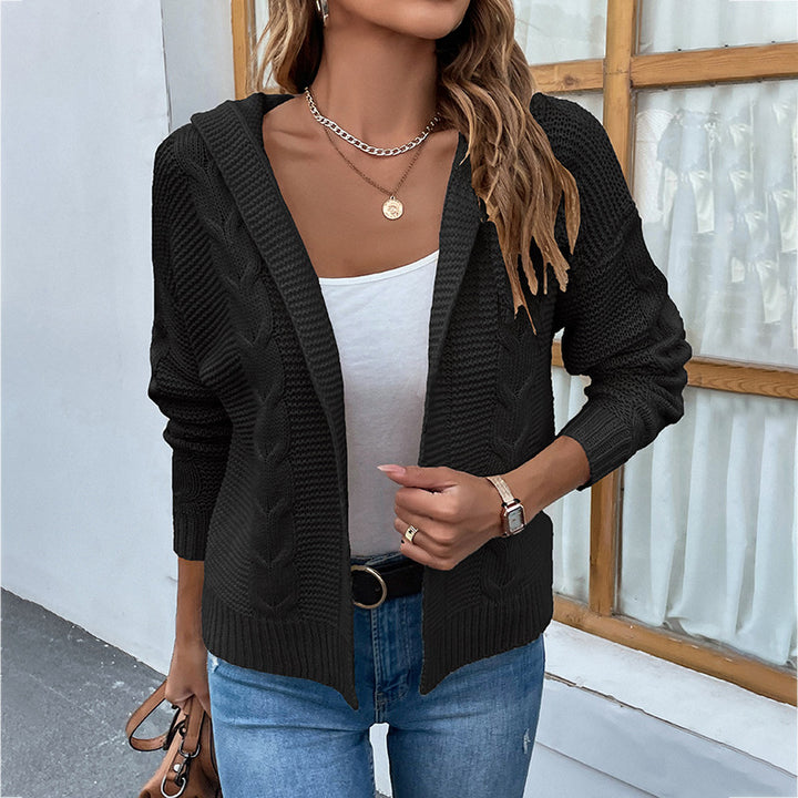 Women's Fashion Casual Solid Color Hooded Twist Sweater Cardigan Coat-Sweaters-Zishirts