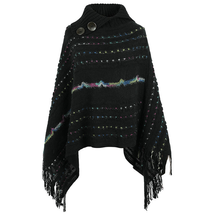 Lapel Button Pullover Shawl Women's Knitted Cape-Scarves & Wraps-Zishirts