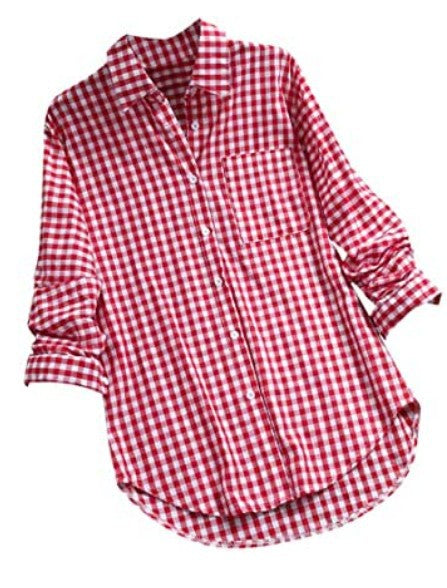 Plaid Long-sleeved Long-sleeved Long-sleeved Shirt With Buttons For Women-0-Zishirts