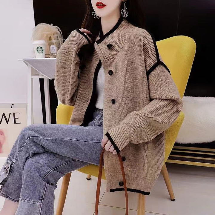 Fashion Colorblock Stand Collar Fashionable Sweater Women-Sweaters-Zishirts