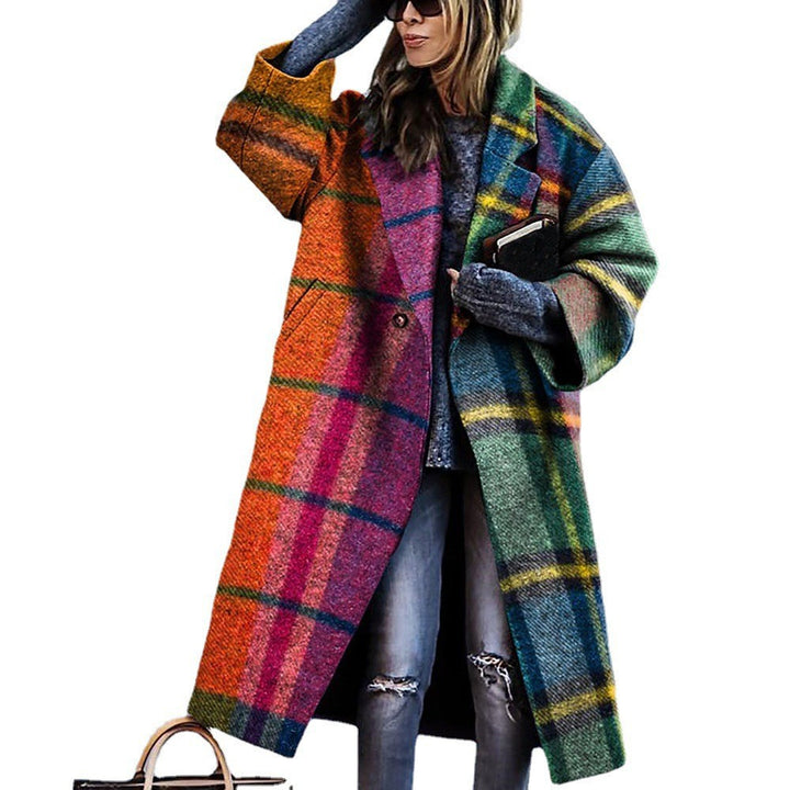 Turn-down Collar Coat Printed Woolen Long-cut Coat-Women's Outerwear 2023-Zishirts