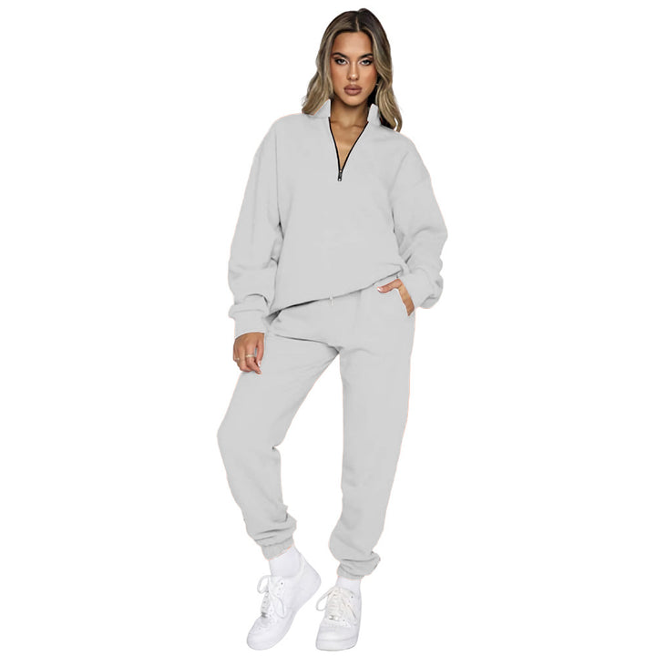 Women's Fashion Zipper Pullover Long Sleeve Sweater Two-piece Set-Suits & Sets-Zishirts