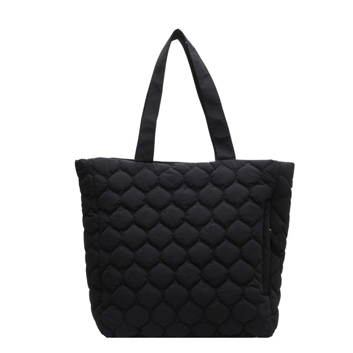 Rhombus Cotton-padded Coat Shoulder Tote Bag-Women's Bags-Zishirts