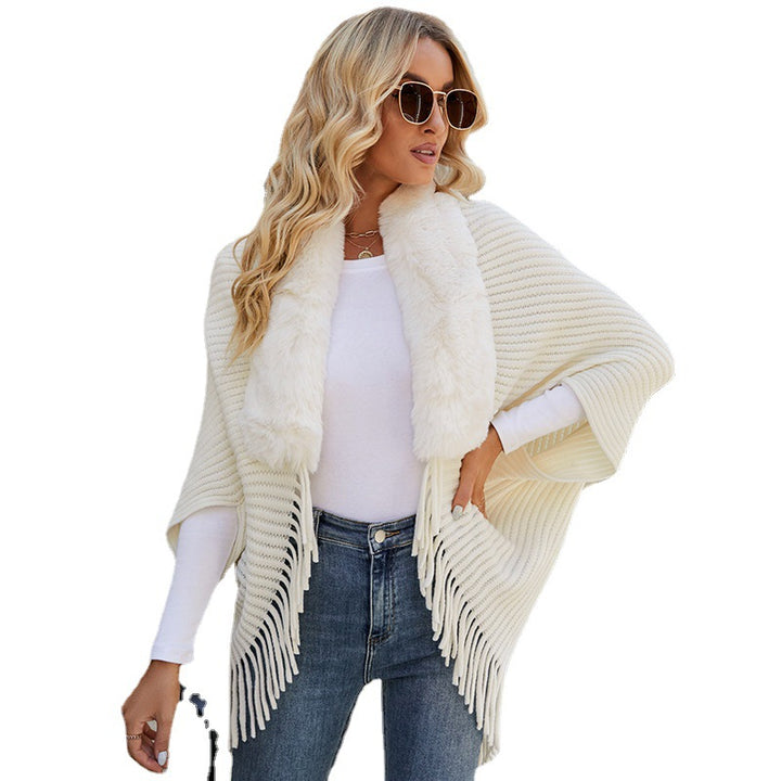 Women's Fur Collar Tassel Shawl Knitted-Scarves & Wraps-Zishirts