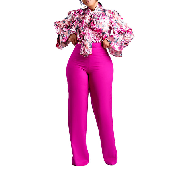 Women's Loose Large Size Casual Printed Long Sleeve Two-piece Suit-Suits & Sets-Zishirts