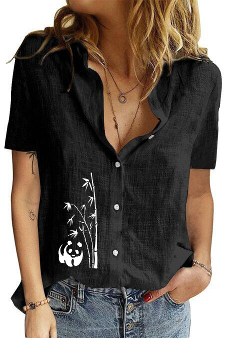 Women's Printed Linen Shirt Short Sleeve-Women's Outerwear 2023-Zishirts