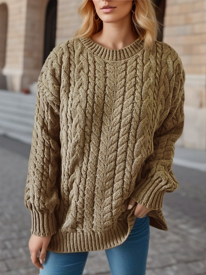 Vintage Vertical Stripes Twist Round Neck Long Sleeve Knitted Pullover Thick Needle Sweater For Women-Women's Outerwear 2023-Zishirts