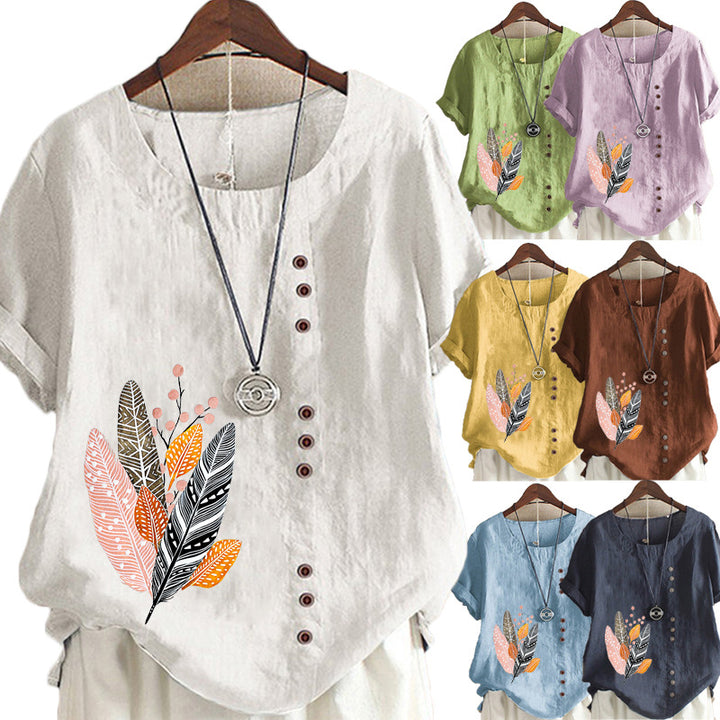 Short Sleeve Loose Casual Shirt Women-Womens 2024 March-Zishirts