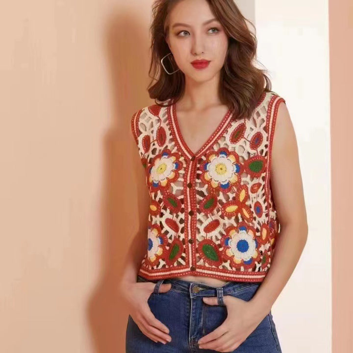 Women's Summer Vacation Vintage Crocheted Hollow Knitted Vest-Womens 2024 March-Zishirts