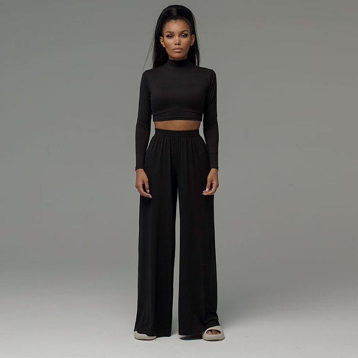 Knitted Cropped Long Sleeves Top Women's High Waist-Suits & Sets-Zishirts