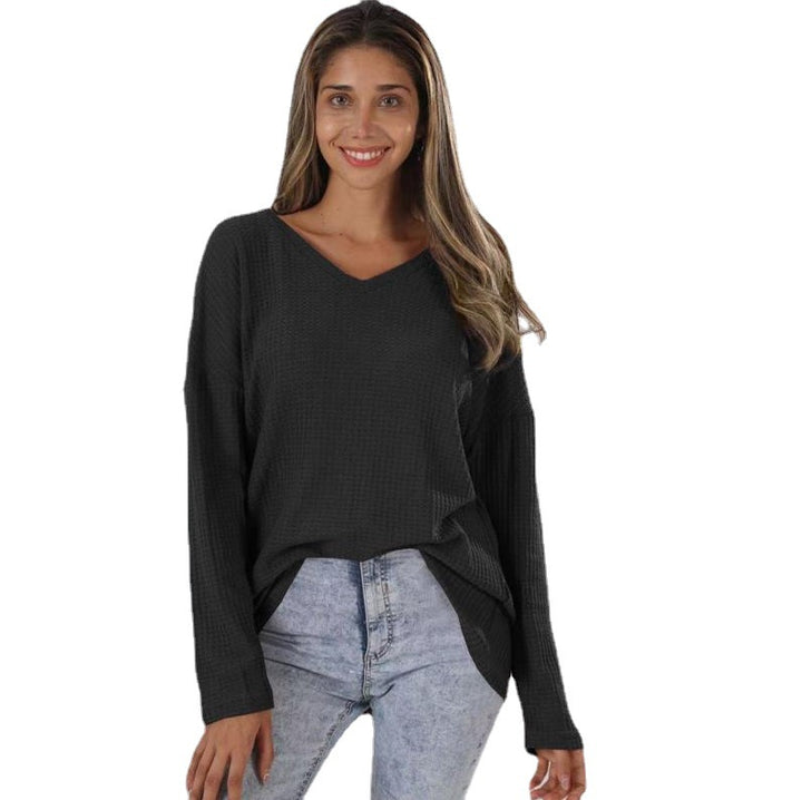 Women's Loose V-neck Plus Size Street Knitted Bottoming Shirt-0-Zishirts